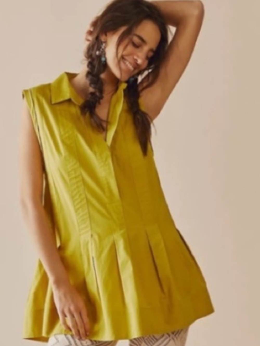 Free People Naomi Sleeveless Pleated Mini Dress in Chartreuse -